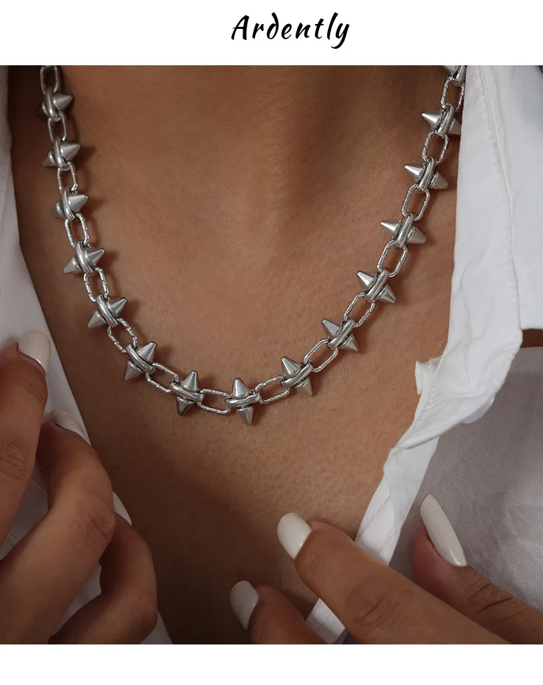 Schwarz Silber Farbe Spike Halskette Für Frauen Männer Hip-hop Rock Punk Stil Edelstahl Hals Kette Halsketten Paar schmuck Geschenk – Detail 2