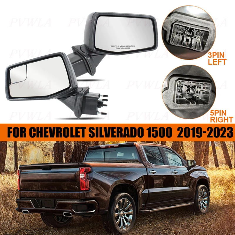 

3PIN Left Black Painted Rear Mirror Assembly For Chevrolet Silverado 1500 2019 2020 2021 2022 2023 Car Accessories 5PIN Right