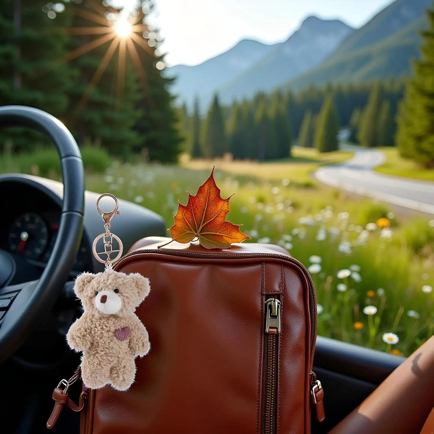 Weicher brauner Plüschbär-Schlüsselanhänger mit rosa Herz, ideal für Rucksäcke und DIY-Bastelarbeiten.