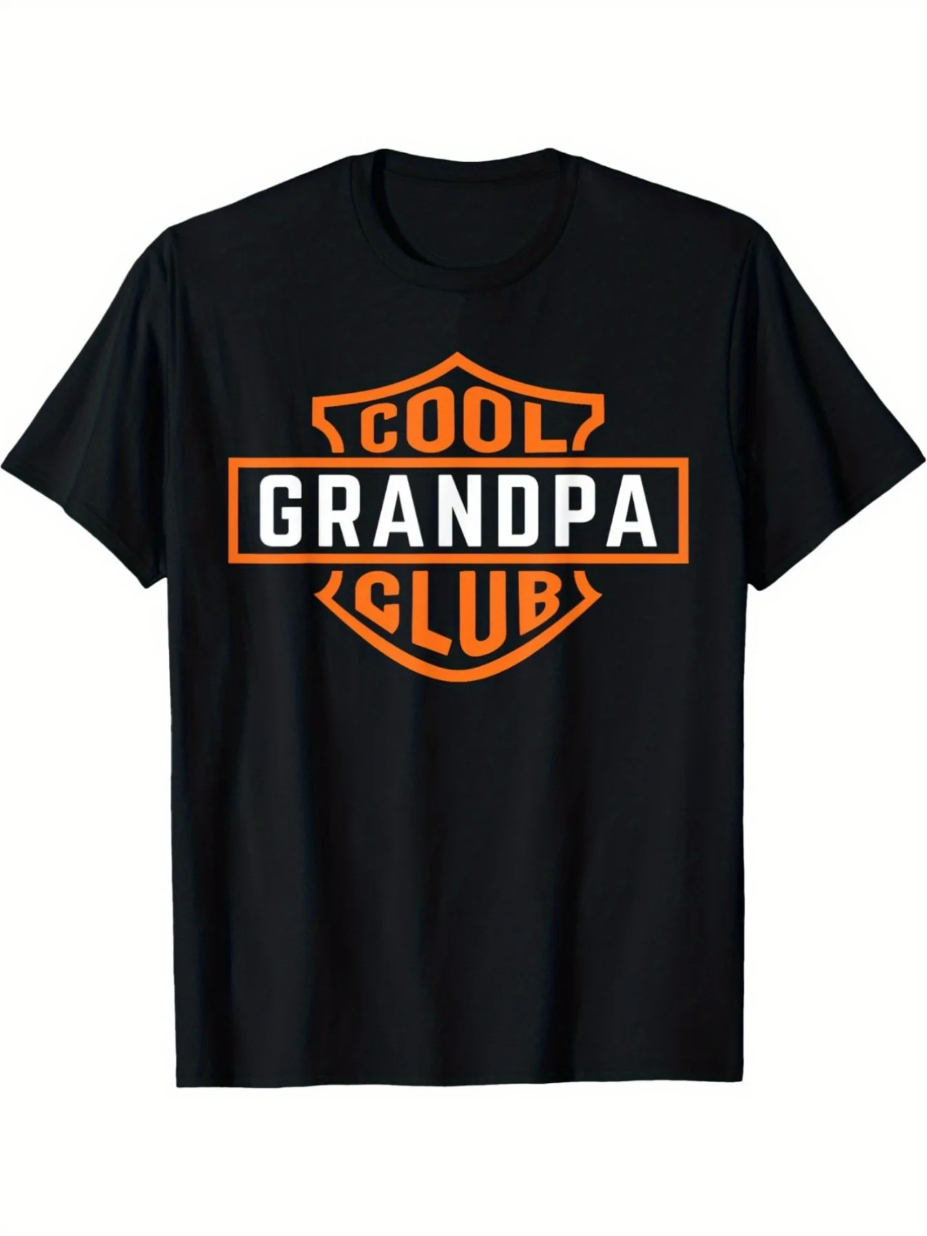تي شيرت Retro Cool Grandpa Club للرجال - طباعة شعار كلاسيكية مستوحاة من الدراجات النارية، تي شيرت كاجوال باللونين الأسود والبرتقالي #1