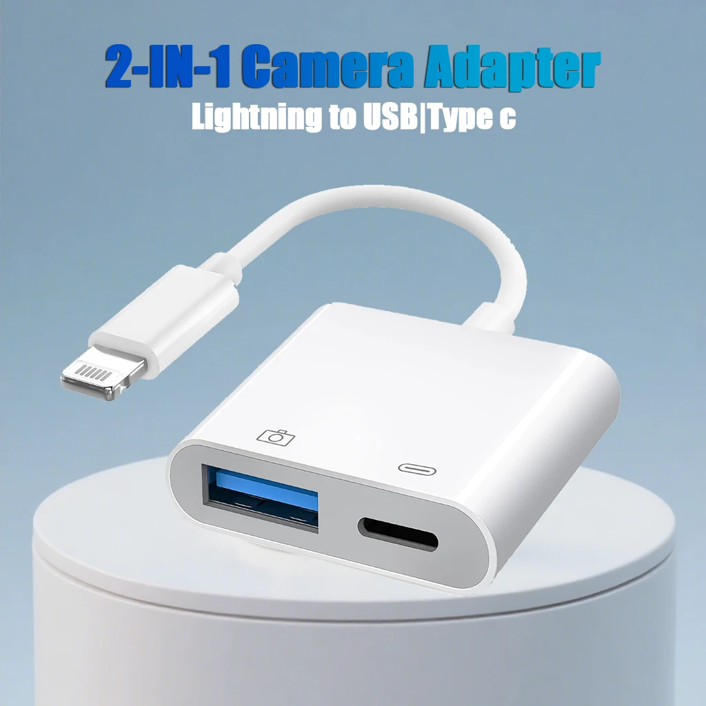 

Адаптер Lightning Camera 2 в 1, адаптер OTG с быстрой передачей данных для iPhone 16 15 Pro Max Plus Samsung Ultra/Xiaomi/Huawei