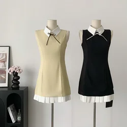 2024 Summer Elegant Chic Sleeveless Fake Two Dress Woman Korean Fashion Y2k Mini Dress Vintage Casual Bow Short Party Dresses