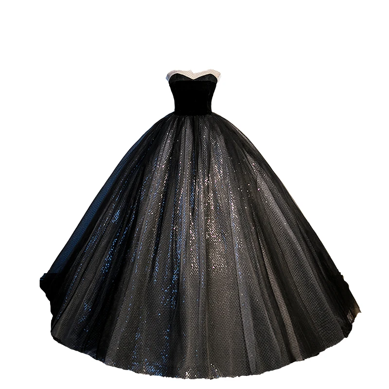 Clássico Preto Quinceanera Vestidos Sexy Strapless Vestido De Debutante Elegante Simples Andar de comprimento Tulle Ball Gown Custom Made