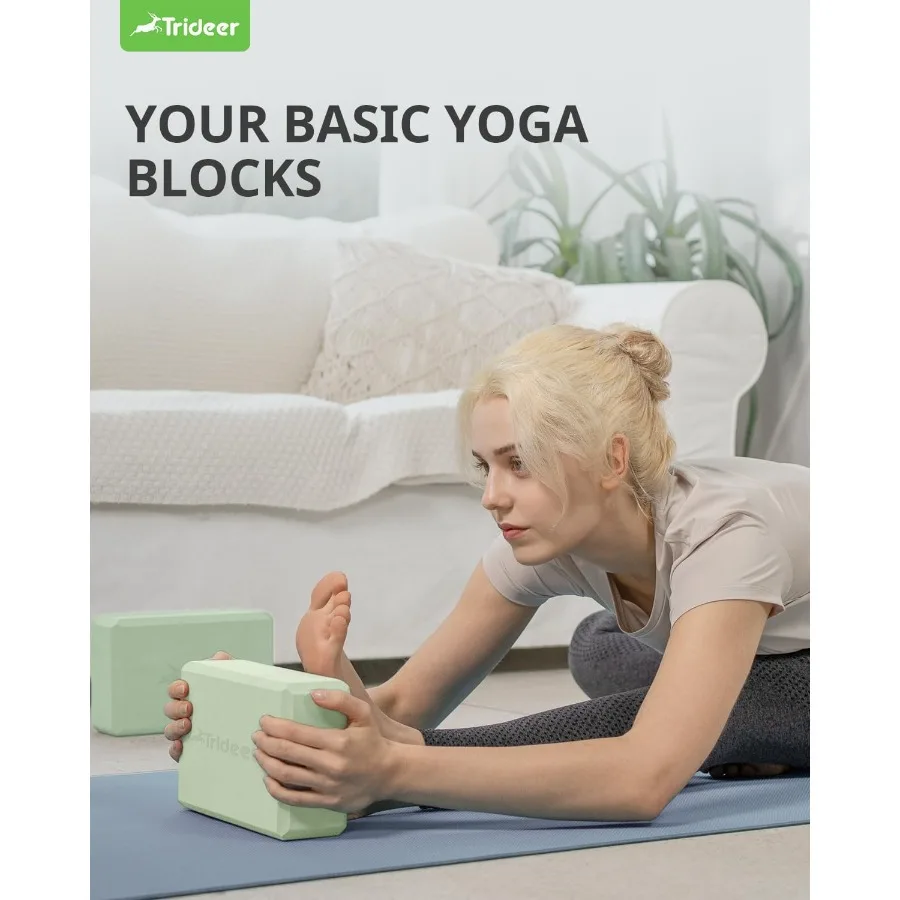 Trideer Yoga Blocks Lot de 2 blocs en mousse souple antidérapante avec bords biseautés pour l'alignement et l'étirement dans le yoga, le Pilates et la danse S