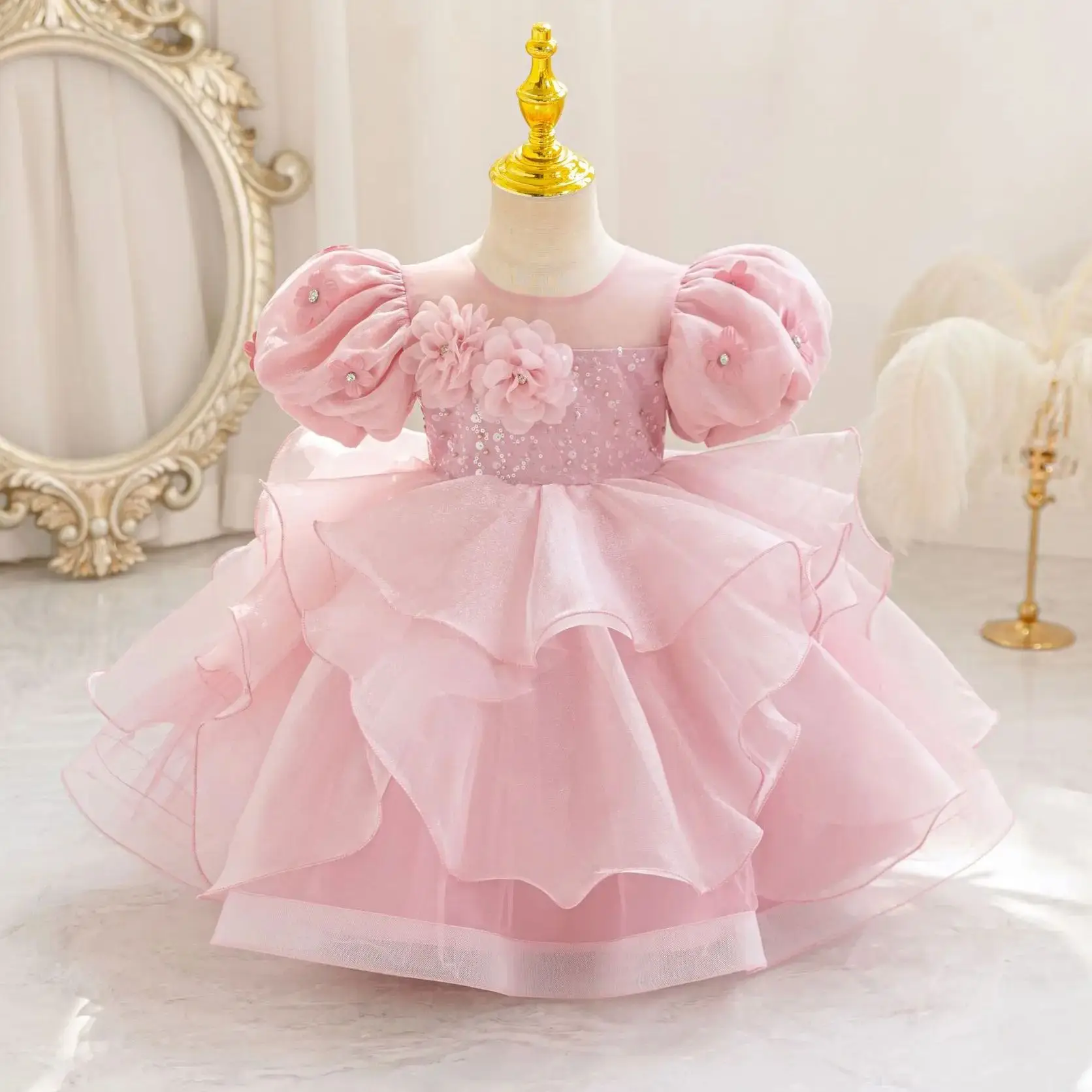 

HETISO Children's Princess Flower Dress Tutu Sequined Girls First Birthday Wedding Ball Gown Elegant Show 6M-5 Years