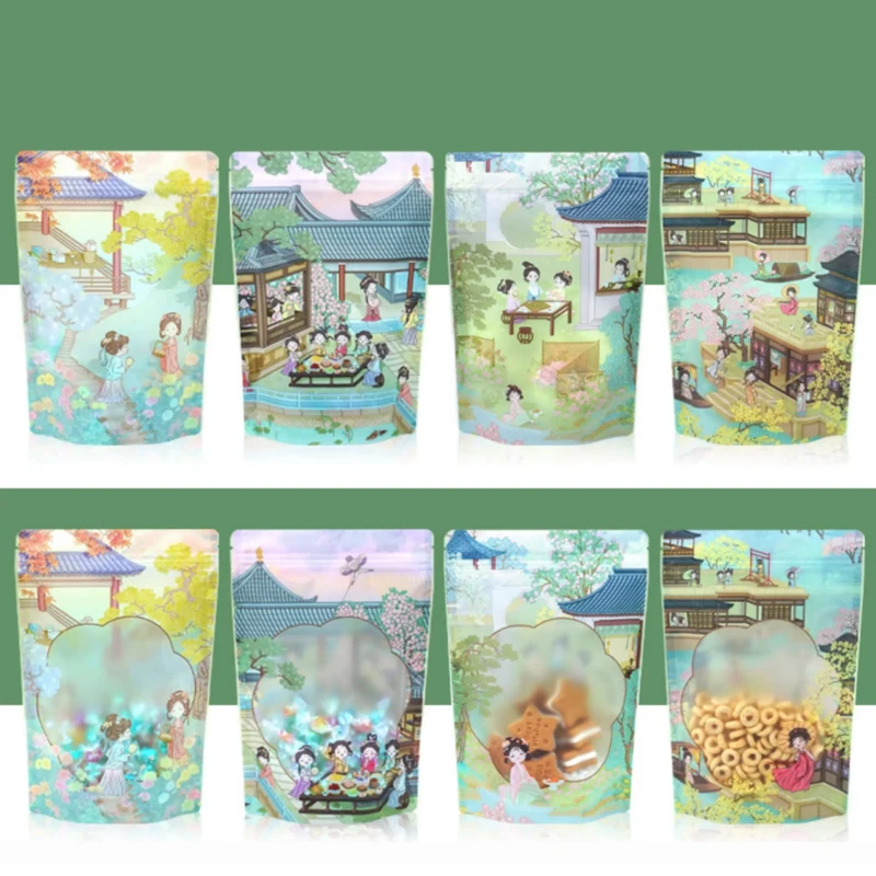 Custom Printed Plastic Window Standup Snacks Snowflake Cookies, Candy Packaging, Cute Little Gifts, Blind Box Sealing Gift Bags