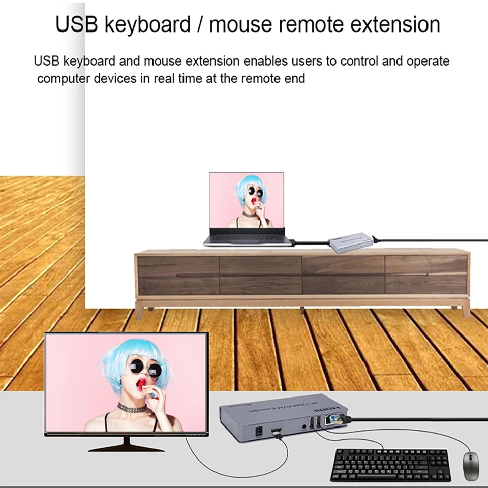 4K 120M HDMI KVM Extender 200M over RJ45 Ethernet Cat5e 6 cable Transmit HDMI Audio video Extender Support USB Mouse Keyboard