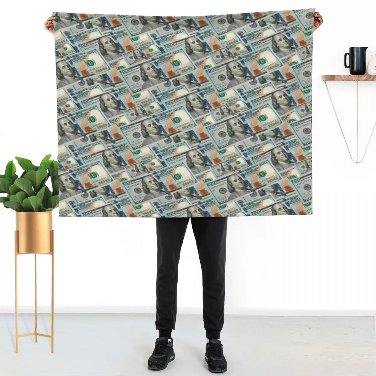 

The Pattern of One Hundred Dollar Bills is a Sign of Wealth Throw Blanket Shaggy Furry Soft Blanket for Bedroom Living Room