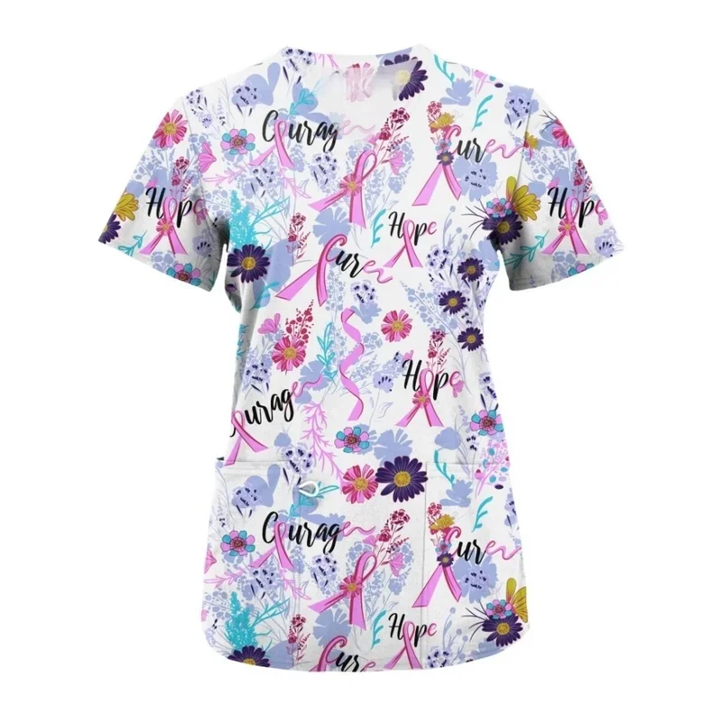 PrintingVShort-sleeved women's medical uniform Dental Clinic Nurse Uniform Pet Hospital Veterinarian Clinical Top