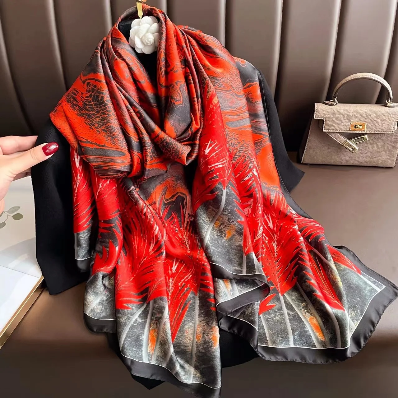 180*90cm Luxury Brand Women Summer Silk Scarves Shawls Lady Wraps Soft Female Geometry Beach Stole Bandanna Foulard Muffler