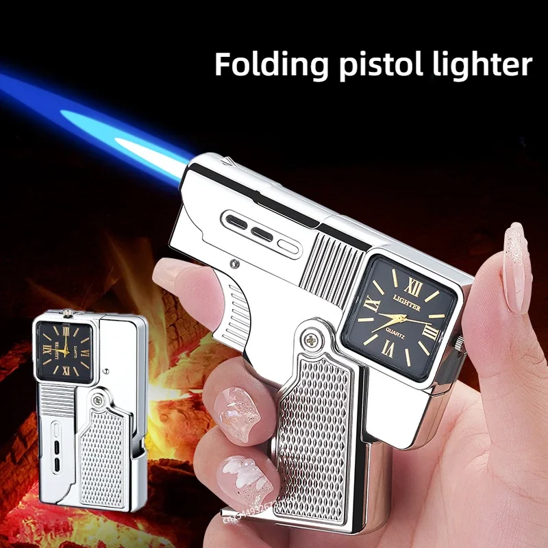 Cool Lighter Folding Watch Spray Gun Lighter Butane Torch Windproof Jet Blue Fire Metal Lighter Smoking Accessories Unique Gift