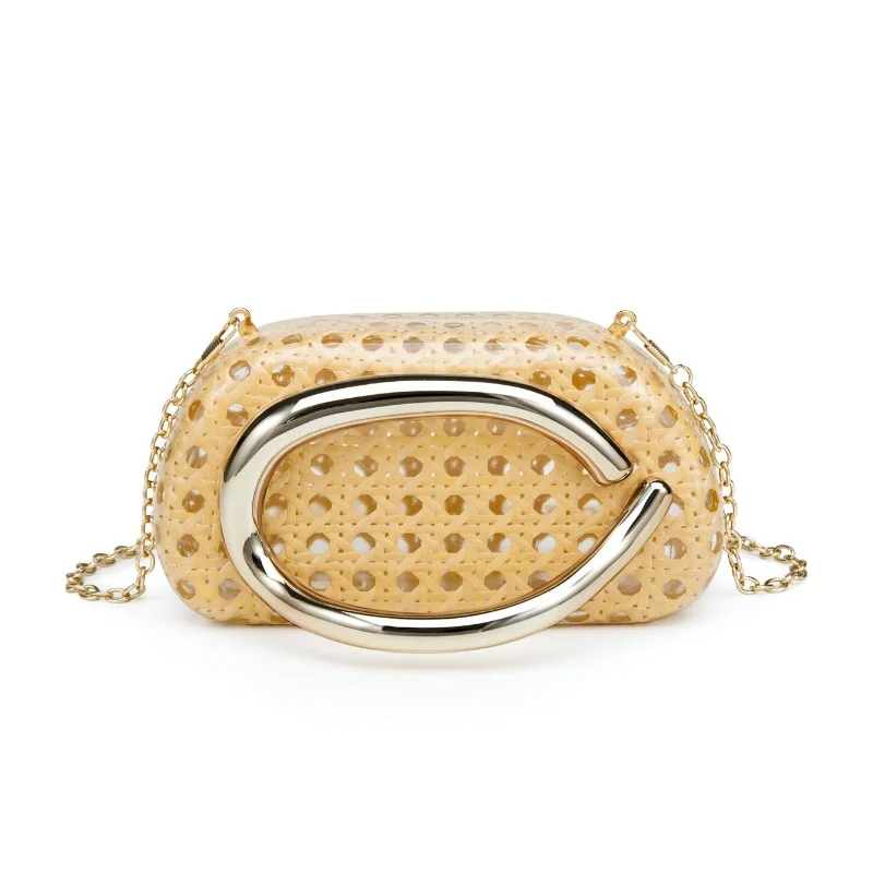 

New Acrylic Banquet Handbag with Retro Metal Decoration Handheld Box Bag Hollow Out Vine Weaving Bag Banquet Bag