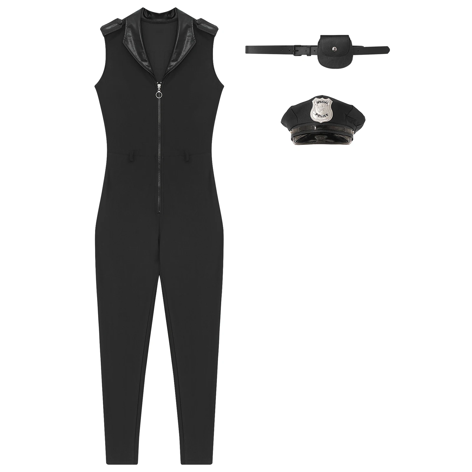 زي الشرطة النسائية التنكري زي الشرطة القذرة بدون أكمام مع قبعة محفظة بحزام لحفلات الهالوين #2