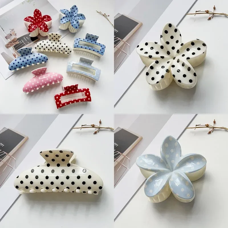 Korean Acetate Black White Polka Dot Hair Claw For Women Simple Half Zip Shark Clip Hair Claw Hair Accessories Headwear