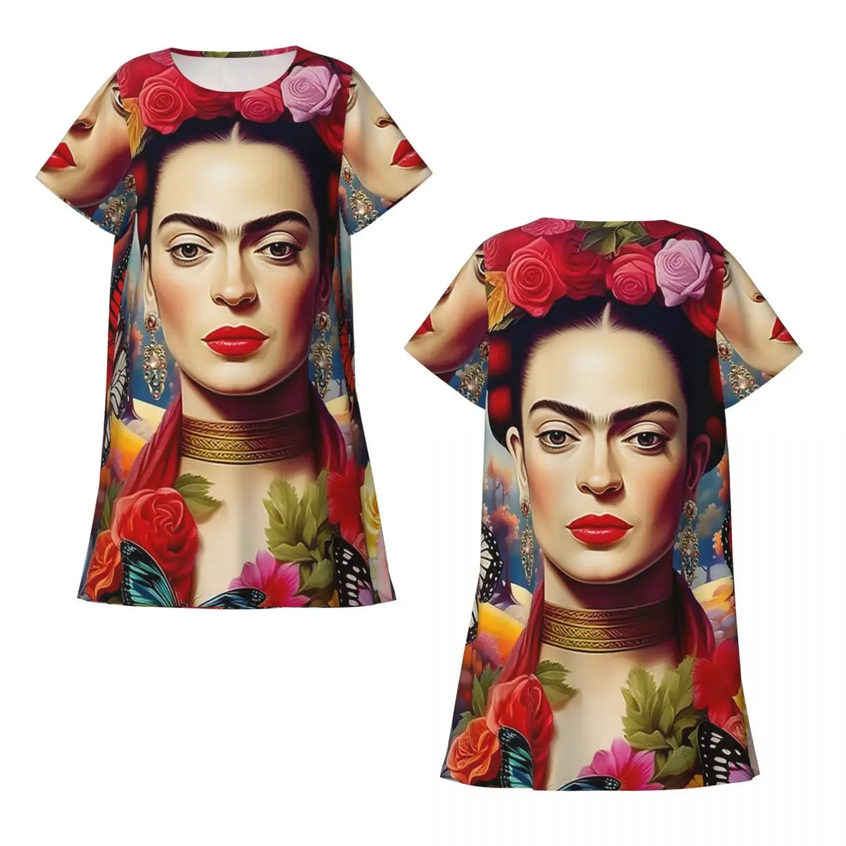 Camisola personalizada Frida Kahlo de manga curta para dormir, camisolas femininas de manga curta, vestido de pijama macio