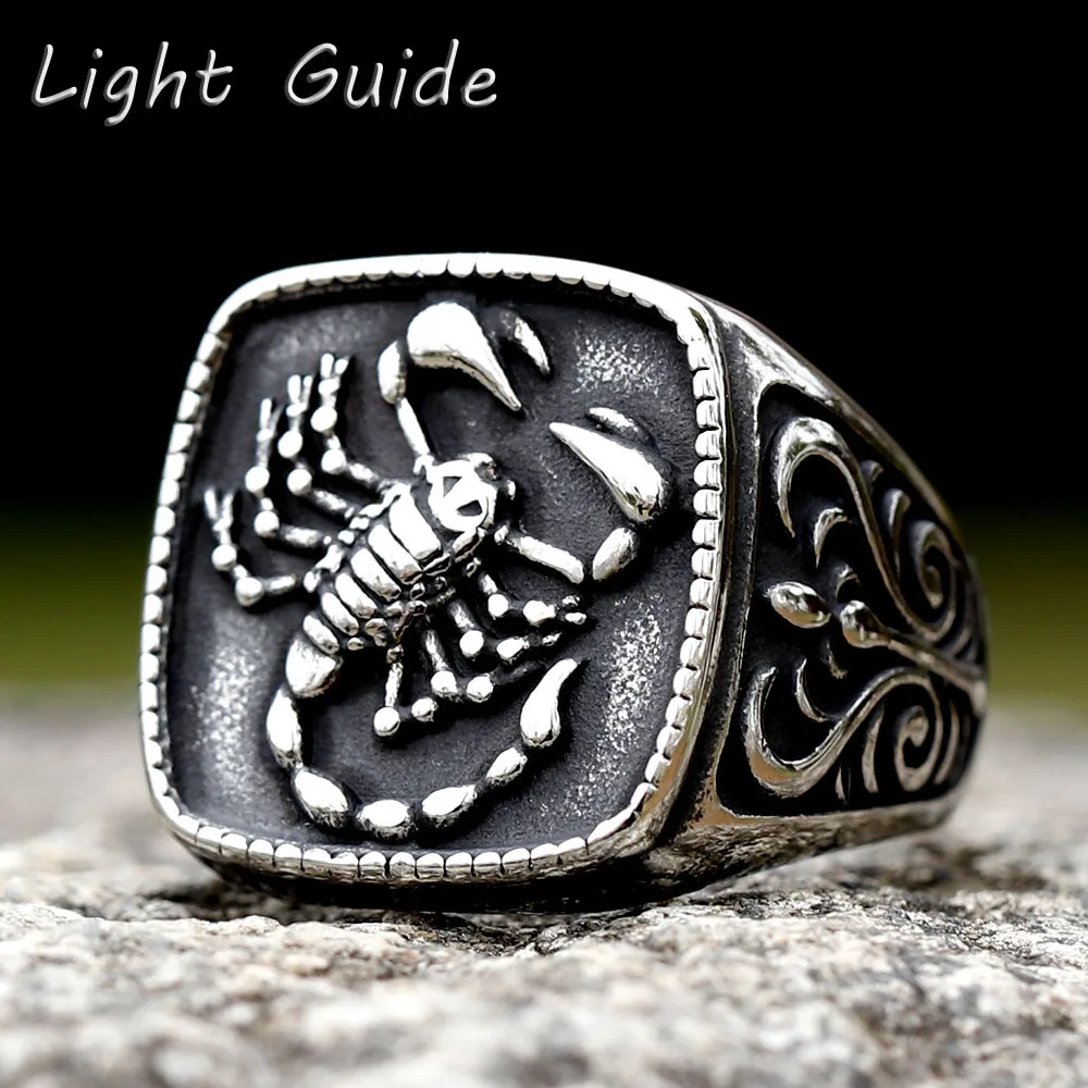 2023 New Fashion Stainless Steel Ring scorpion 3D Round Detailed antler animal Men's Ring for teen Jewely free shipping