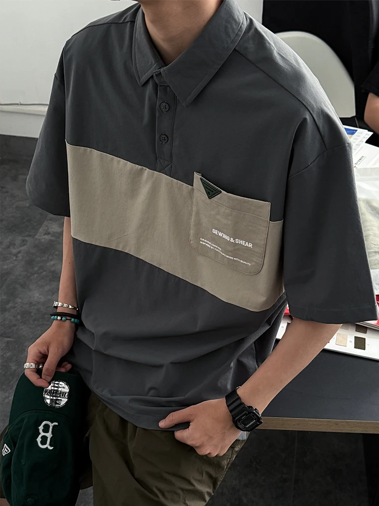 Japanese Harajuku Style Summer Polo Shirt For Men Quick Dry Stretch Outdoor Casual Short Sleeve Tops Male Trendy Plus Size Tee