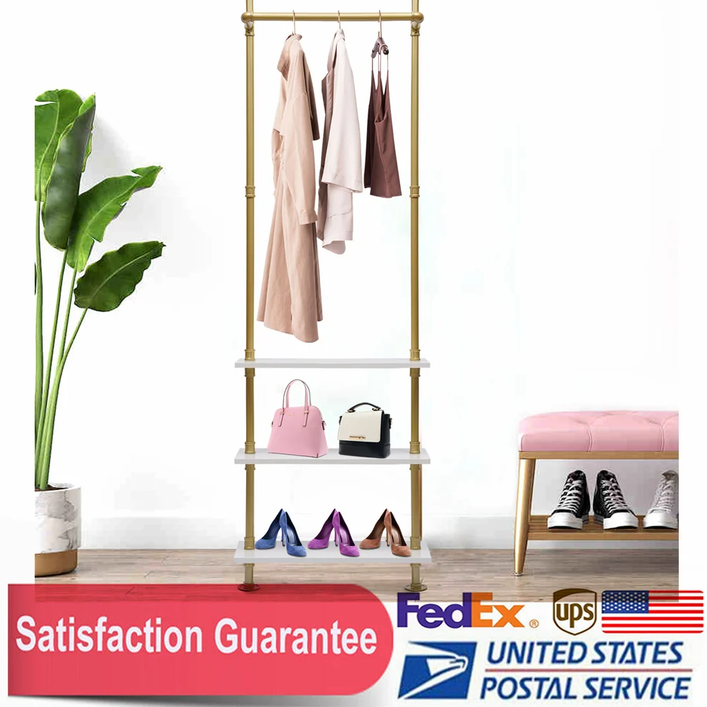 

Garment Industrial Pipe Clothes Rack Wall Mounted Multifunctional Storage Shelf Clothes Hanger Clothes Display