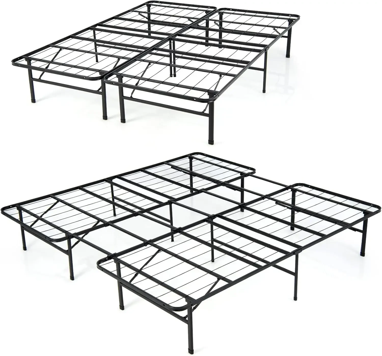 Folding Bed Frame, Queen/King Size Portable Bed Base for Kids, Teens & Adults, Tool-Free Assembly, No Box Spring Needed, 660 LBS