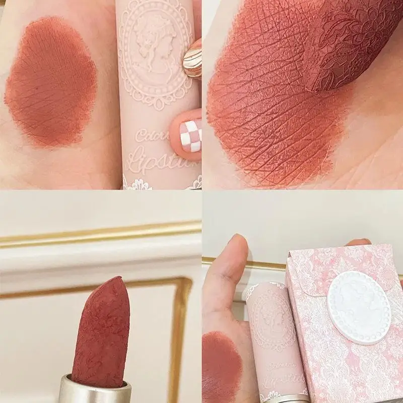 Colorrose batom em relevo nicho marca leite chá batom camafeu marrom fosco hidratante paridade maquiagem clássica beleza ocidental