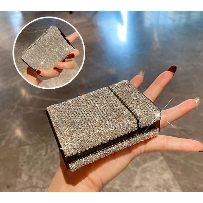 

Creative Crystal Diamonds Cigarette Case Thin Metal Anti-pressure Portable Leather Fashion Smoking Tools Storage Box Women Gifts