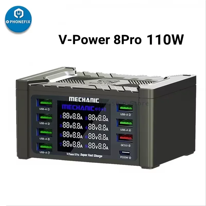 MECHANIC V-Power 6 8 8S Super Fast Charger with QC3.0 PD USB Charging Port 55W 100W 155W for ipad Mobile Phones Smart Watches
