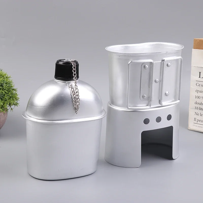 

4 шт./компл., алюминиевая посуда для столовой, спиртовая плита, набор ланч-боксов, многофункциональная бутылка для воды с поручнем, чашка, холщовая сумка