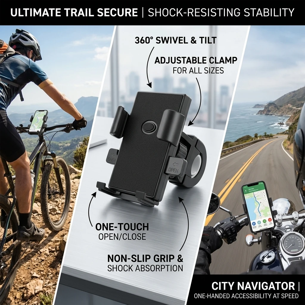 Universal Bike Handle Phone Mount 360 Rotatable Automatic Locking Holder Shockproof Quick Release Clip for Bike Motorcycle