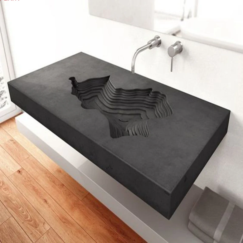 Outstanding wave shape  solid surface vanity top with rectangular sink