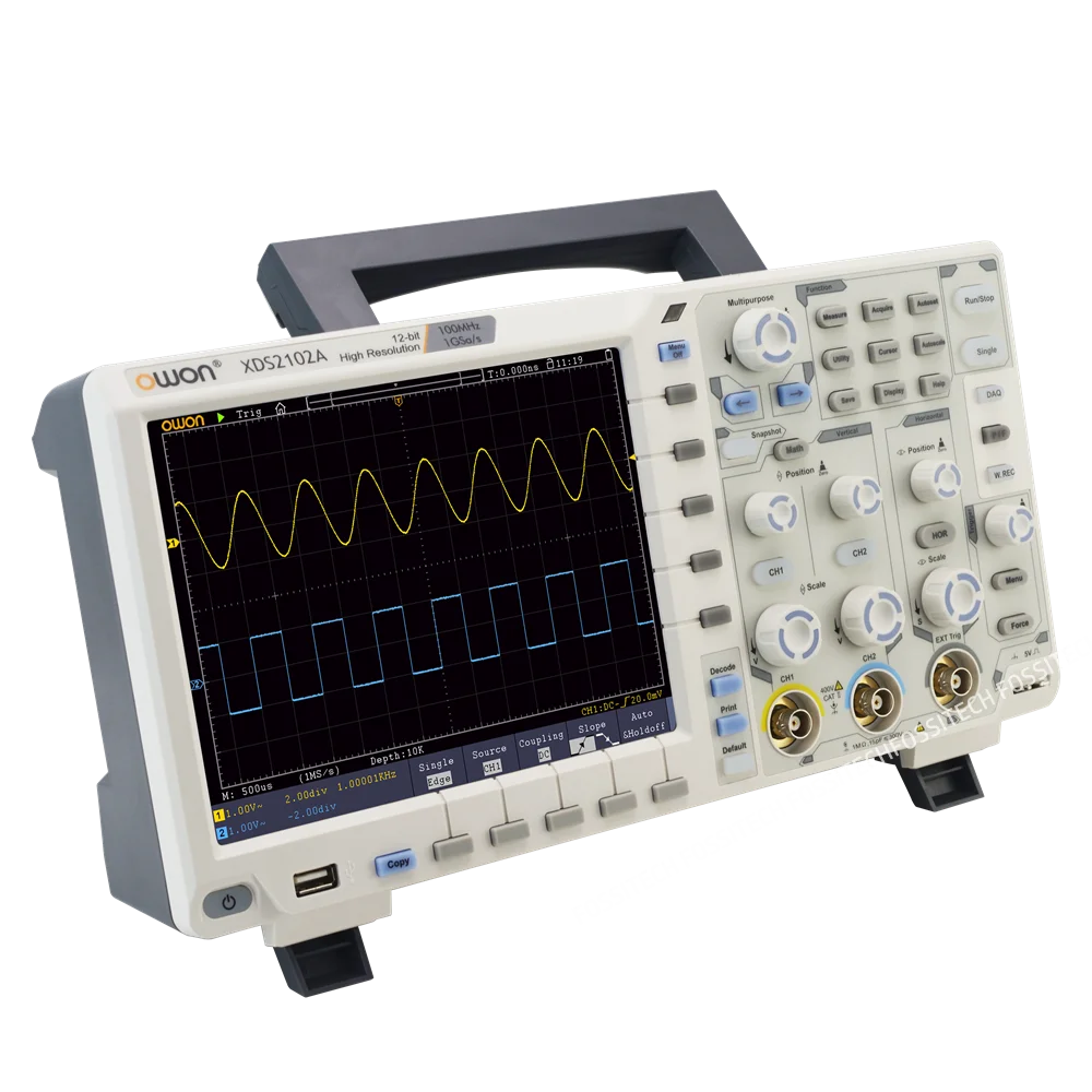 Owon alta precisão resolução osciloscópio xds2102a 100mhz 12 bits 2 +(1) canais 1gs/s osciloscópio digital de alto desempenho