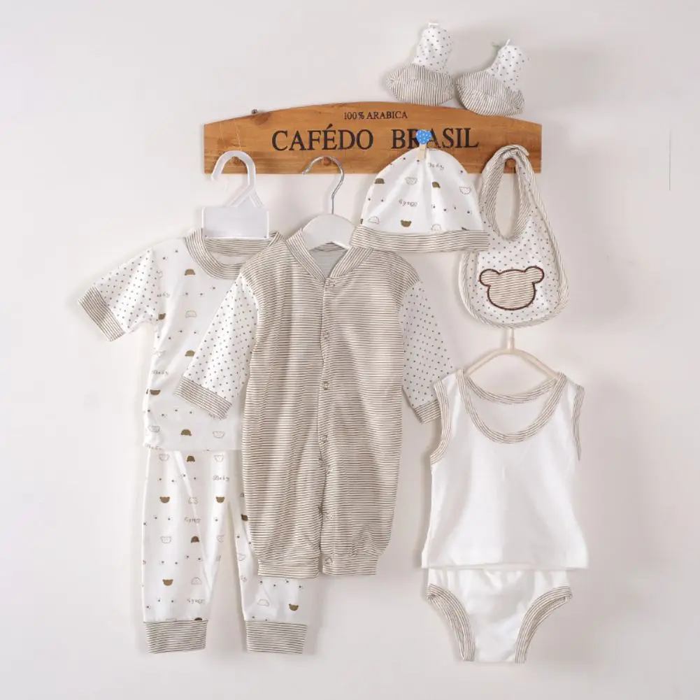 8Pcs Newborn Infant Kids Baby Boy&Girl T-shirt Tops+Pants+Hat+Bibs+Rompers Outfits Cotton Casual Autumn Clothes Set 0-3 Months