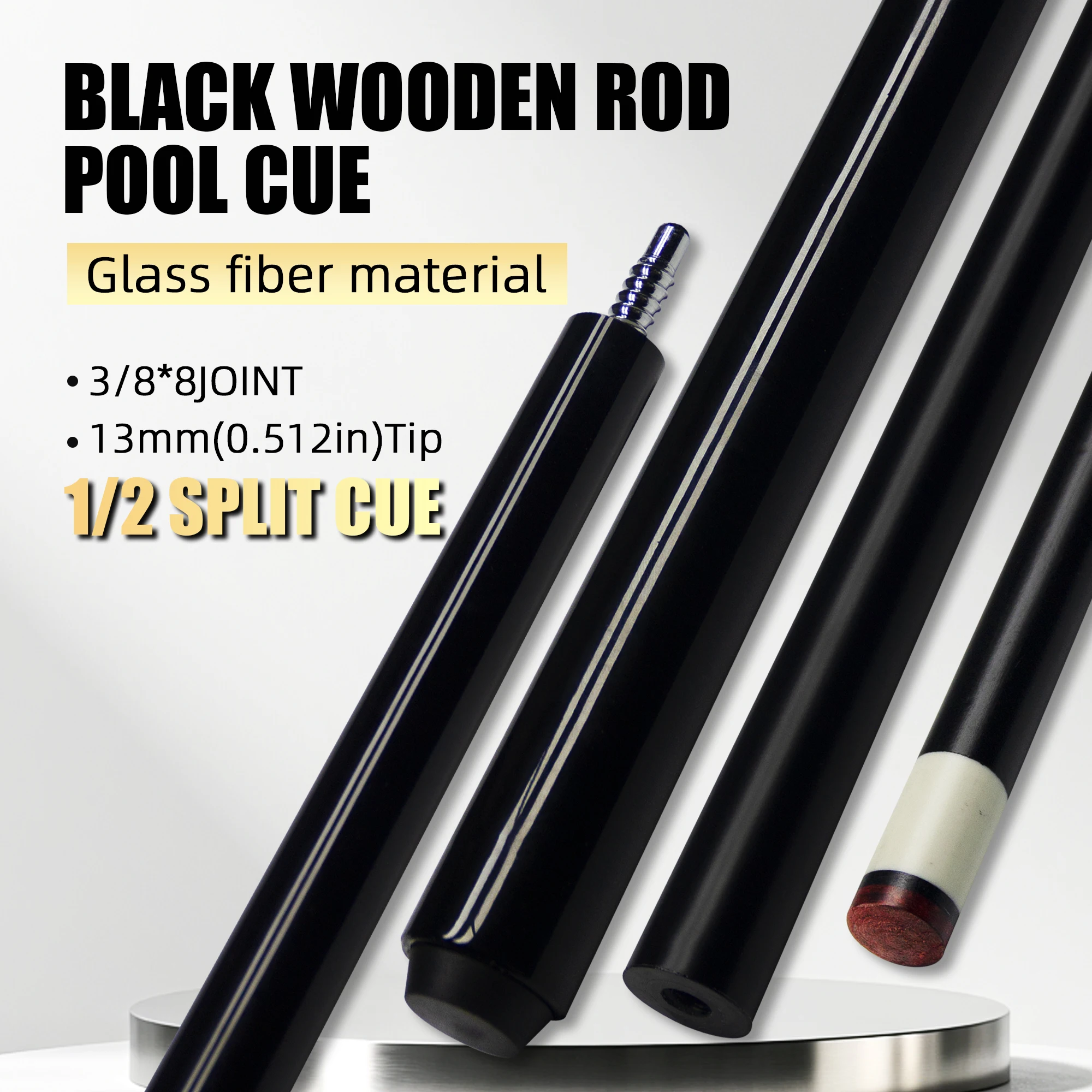 

57.32in Black Carbon Fiber Split 13mm Pool Cue 8/9 Ball Carom Billiards Gift Beginner Intermediate Player Entertainment Training