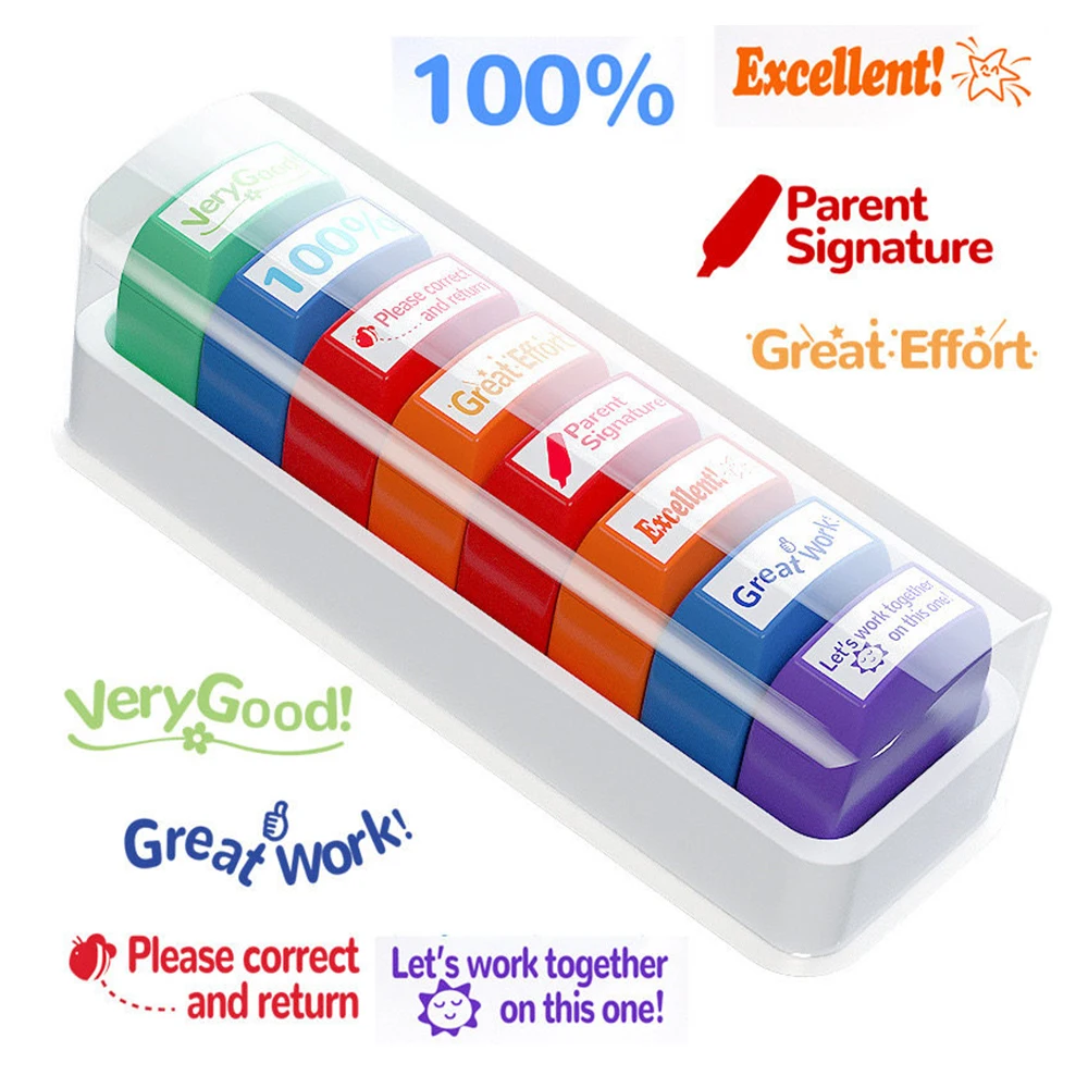 English Teacher Stamp Set Colorful Encouragement Seals for Students with Fun Comments Kids Reward Stamps for Classroom Office