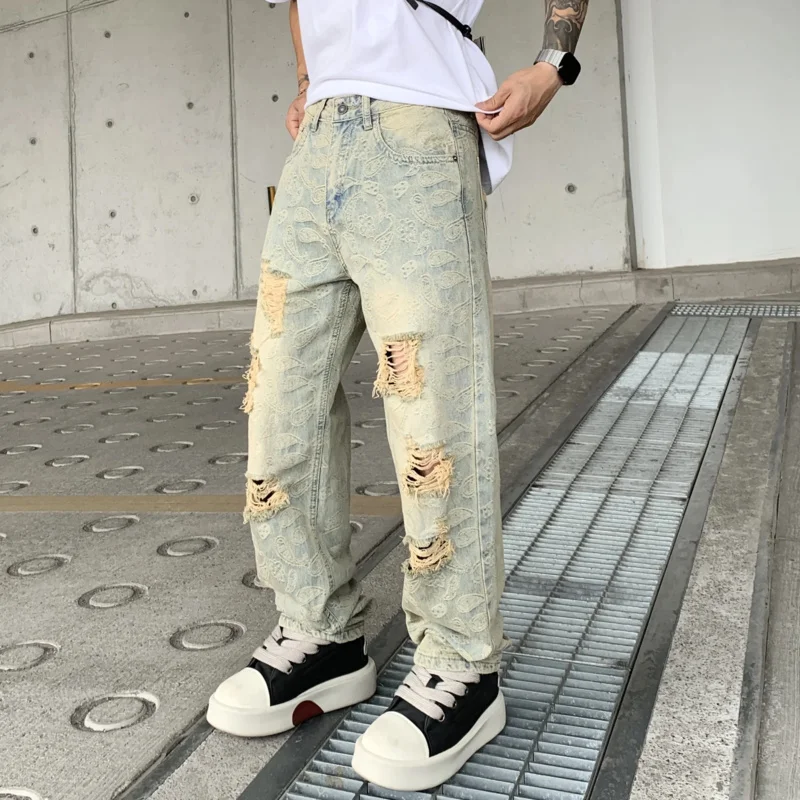 

New Trendy Loose Straight Blue Washed Jeans
