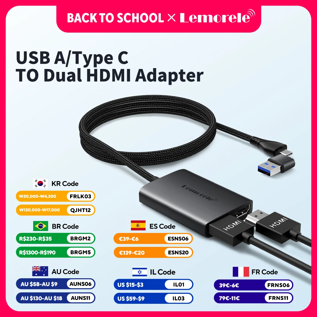Lemorele tipo c/usb3.0 para adaptador hdmi duplo 1080p 60hz estender 2 telas diferentes para apple m1 m2 mac windows tipo c/hub usb3.0