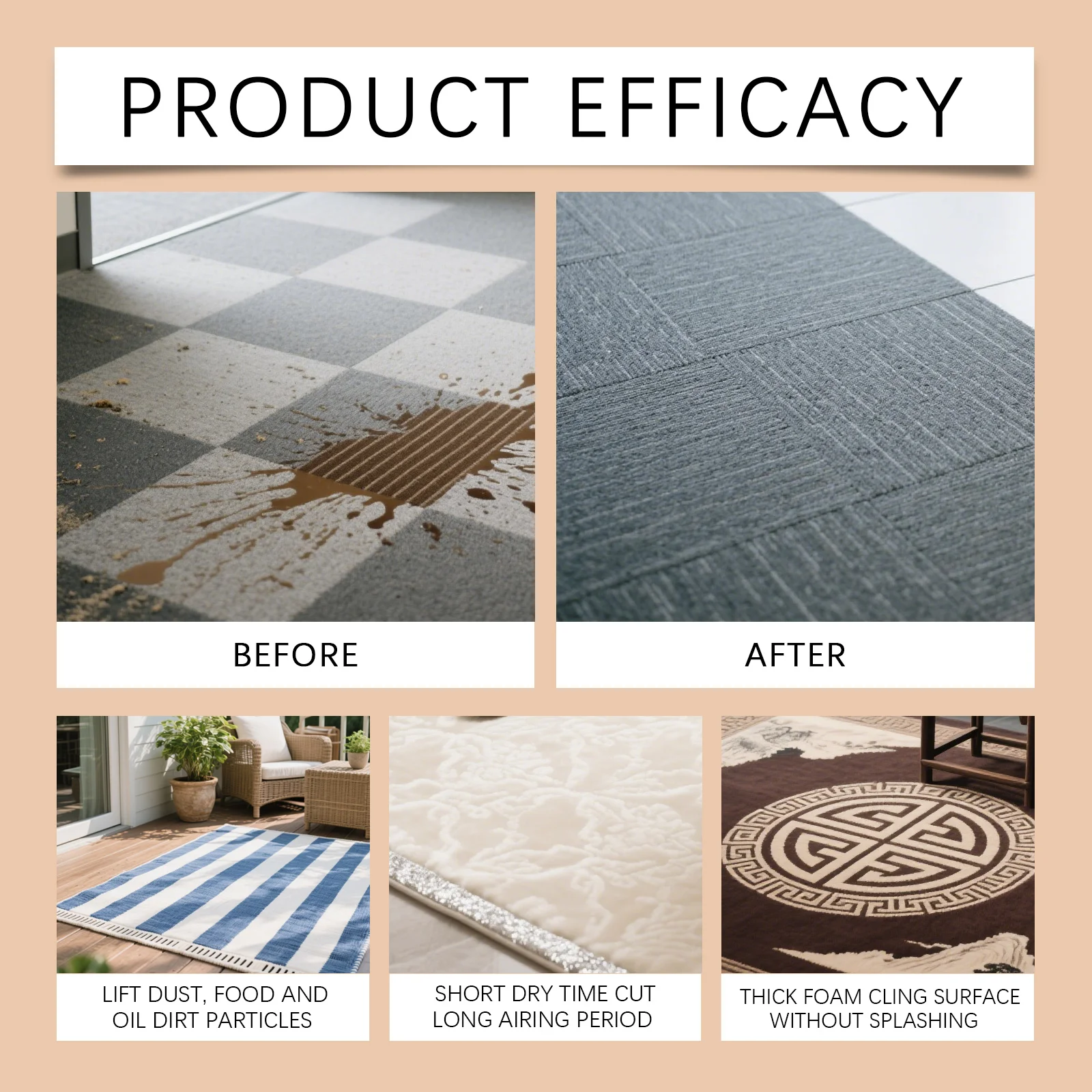 Carpet Foam Cleaner with Towel Multi-functional Care Product Strong Penetration Effective Stain Removal No Water Needed 60ml