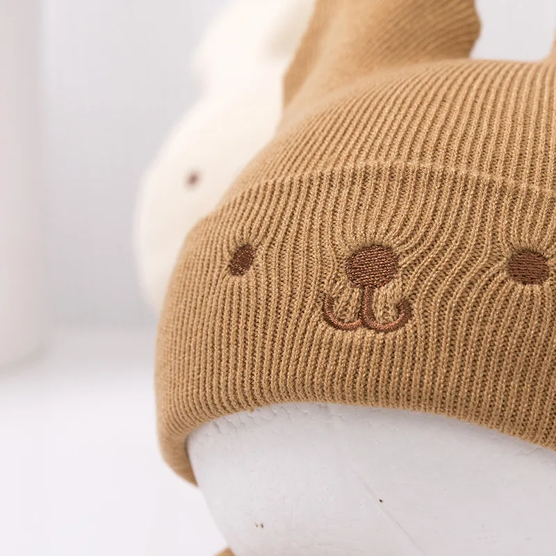 Bear Newborn Hat Scarf Set Autumn Winter Baby Beanie Knitted Hat Toddler Accessories Cute Cartoon Infant Cap for Girls Boys