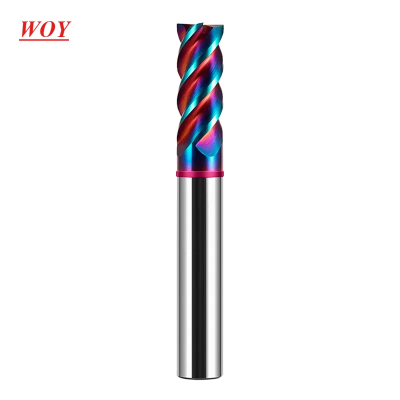 WOY  4F Endmills Color-Ring Blue Nano Coating Tungsten Steel Carbide Flat bottom Milling Cutter For CNC Mechanical TGP-HRC70