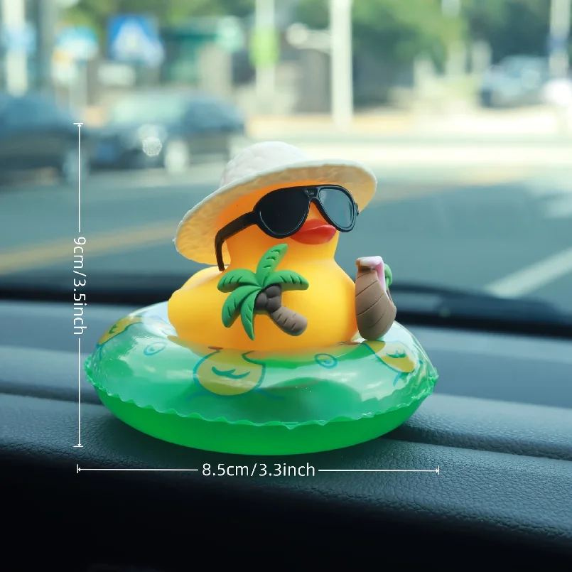 A Summer Duck Cart DIY Decoration Featuring a Tropical Beach Dashboard Statue with Coconut and Green Buoy Rings