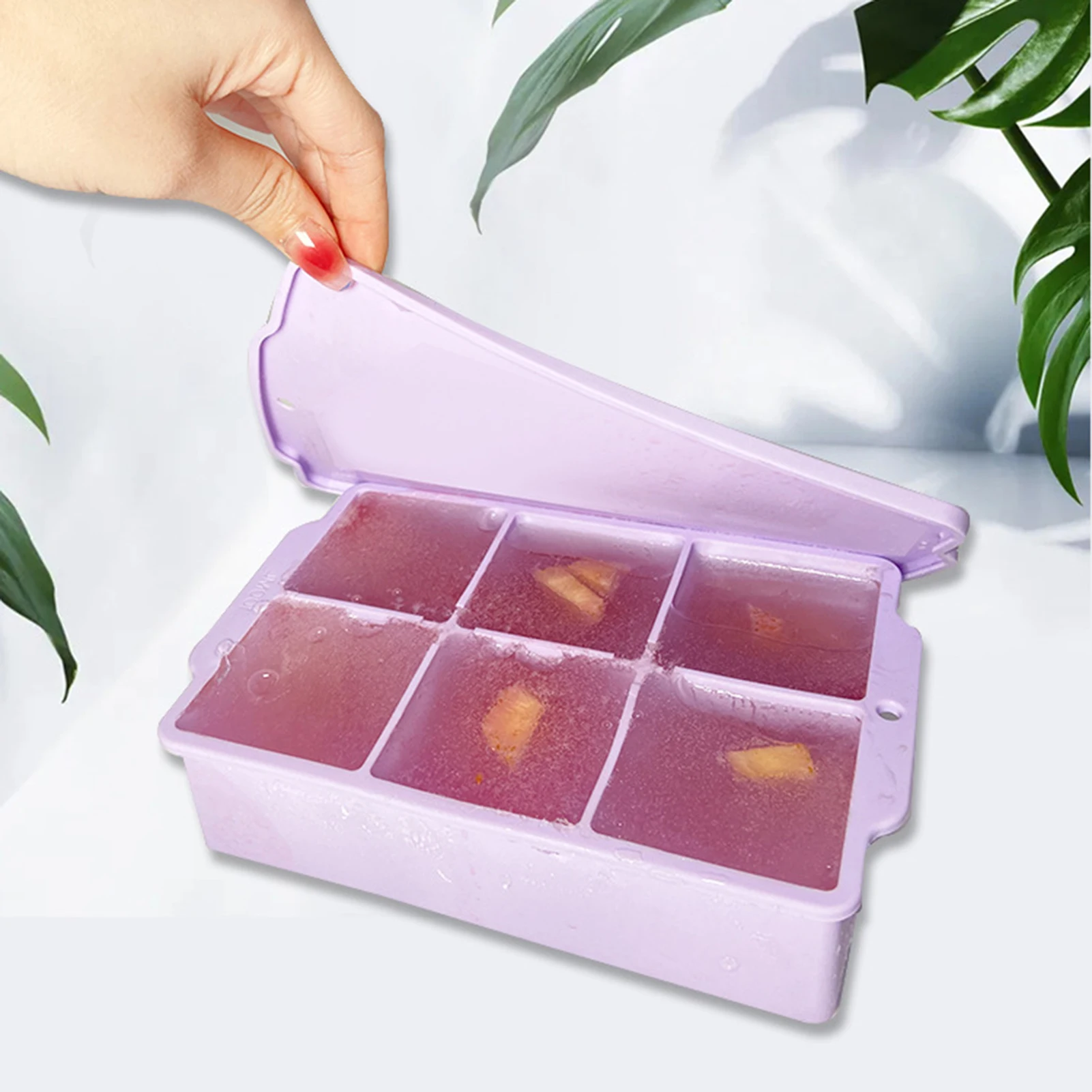 6 Grid Square Ice Tray with Removable Lid Easy Release Flexible Ice Cube Molds for Cocktails Whiskey Drinks