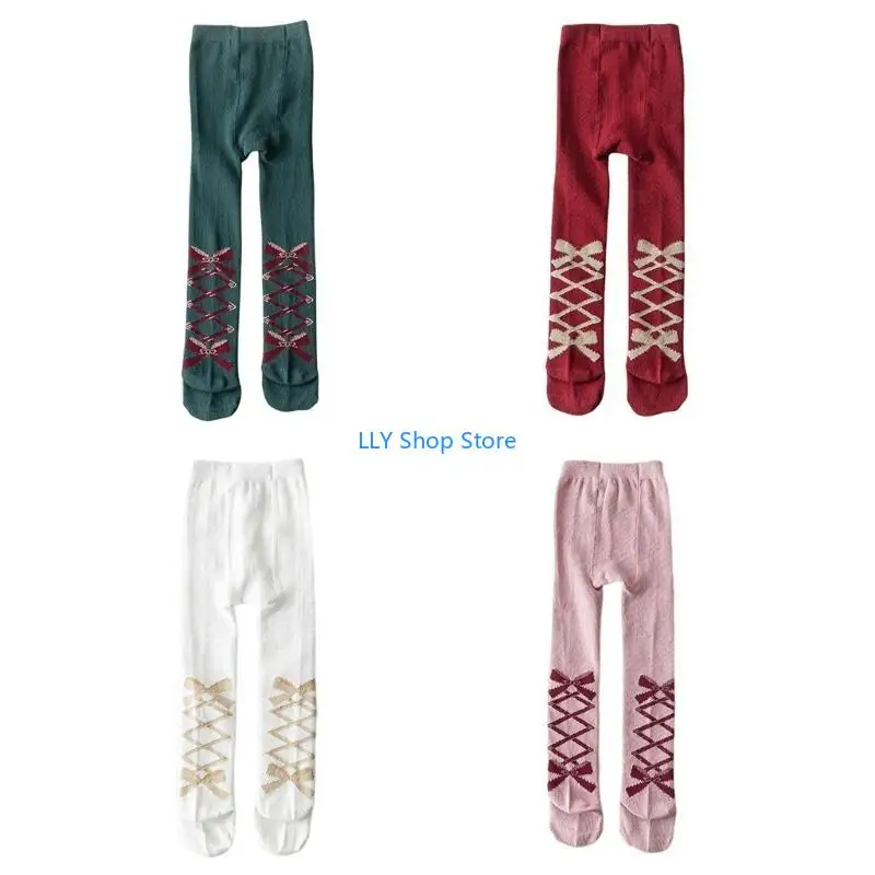 

T8UD Leggings Stocking Baby Girls Tights Ballet-Bow Pattern Pantyhose for Winter Fall