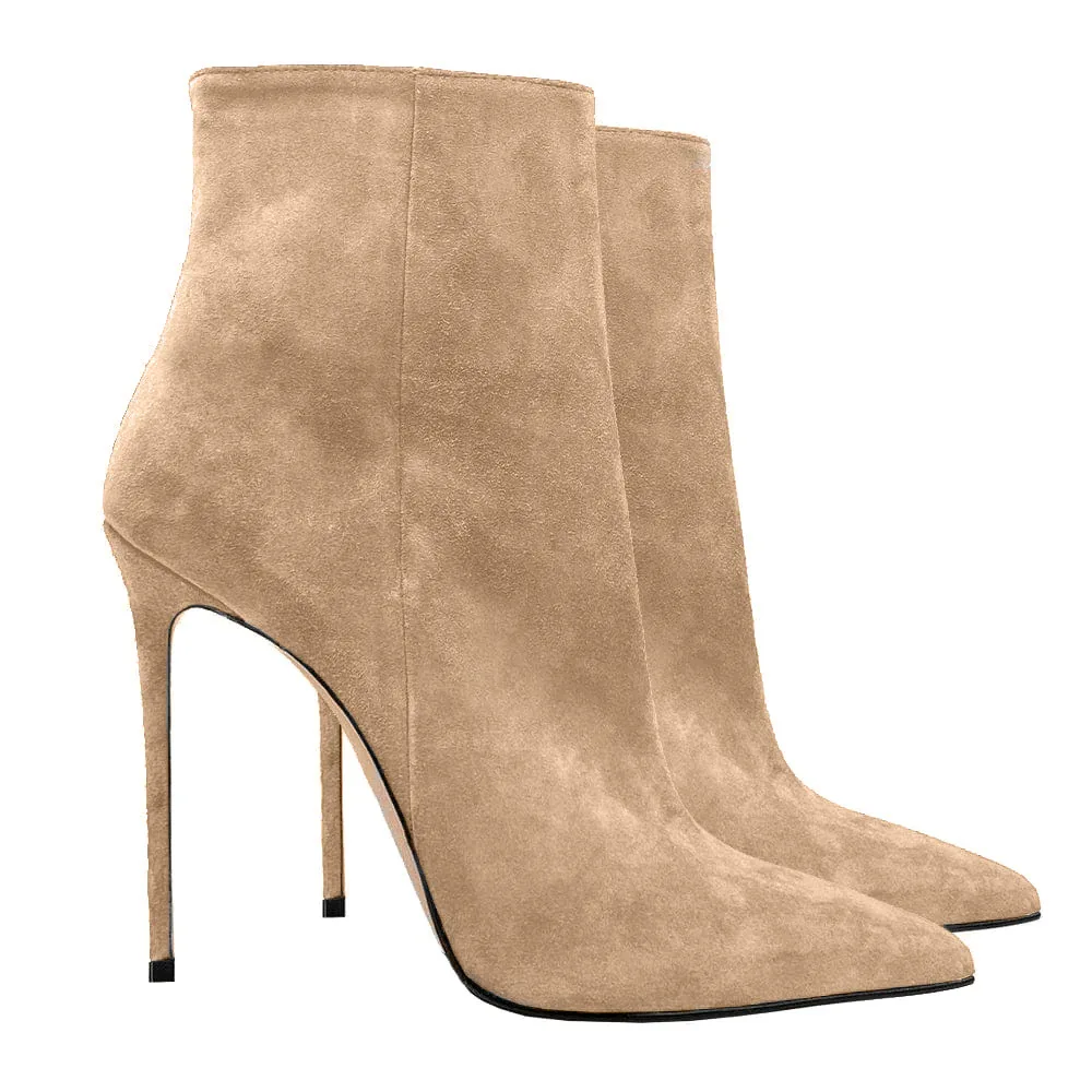 Suede Stiletto Boots For Women Sexy Pointed Toe Women's Mid Calf Boots Wedding Shoes Side Zipper High Heel Shoes Big Size 35-45