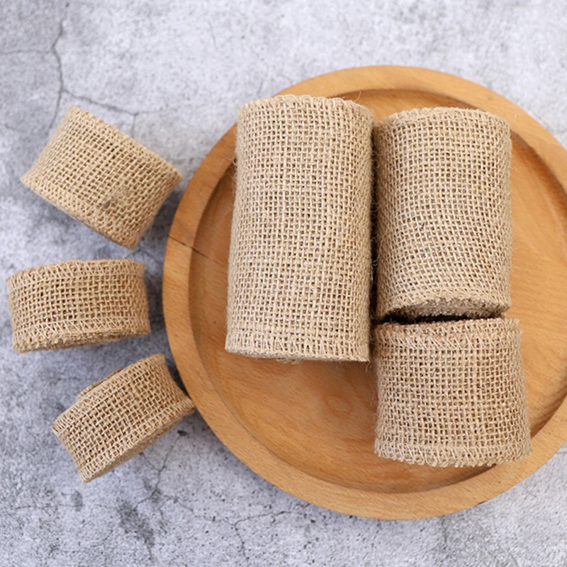 2M Natural Jute Burlap Ribbons Vintage Jute Burlap Fabric Jute Ribbon Rolls for DIY Crafts Wedding Decor