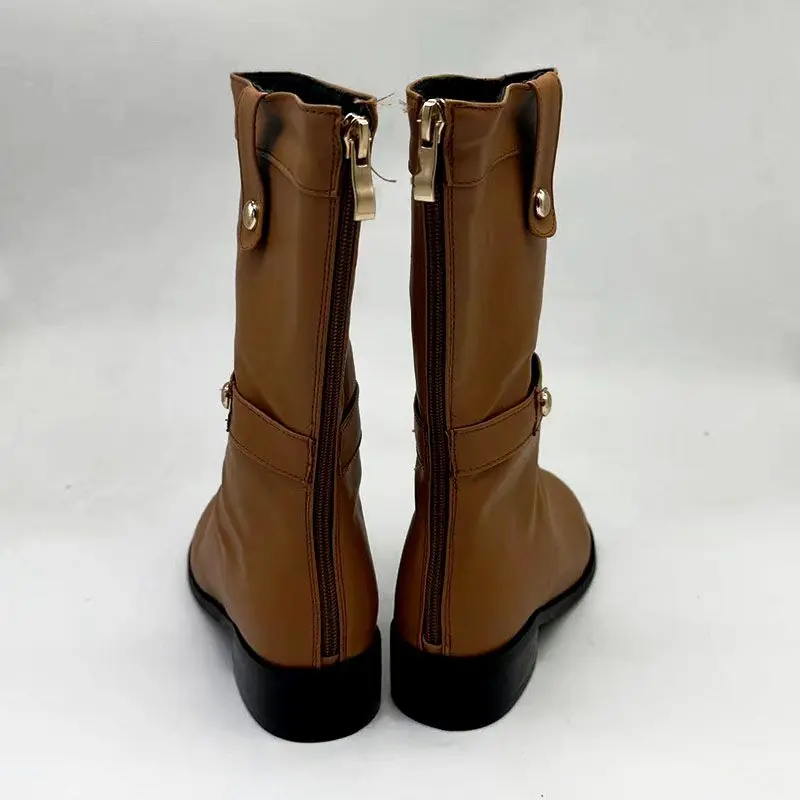 ASILETO Brand Retro Female Mid Calf Boots Wide Leg Block Heels Zipper Large Size 44 45 46 Leisure Daily Shoes Winter Autumn