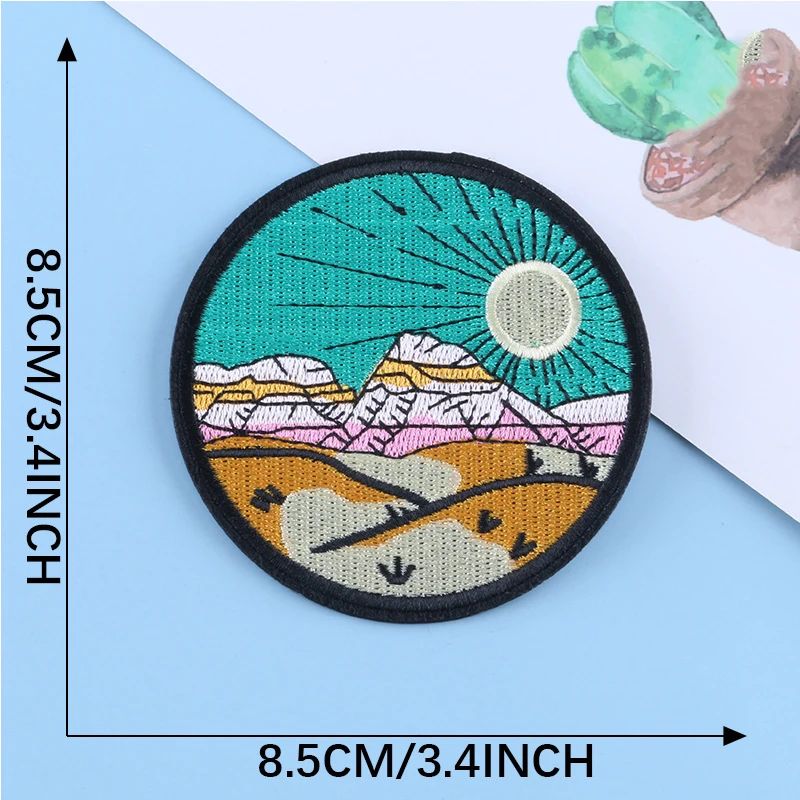 Landscape Embroidered Patches For Clothing Applique Camp Iron on Patches DIY Forest Applique Clothes Traveler Stickers Stripes