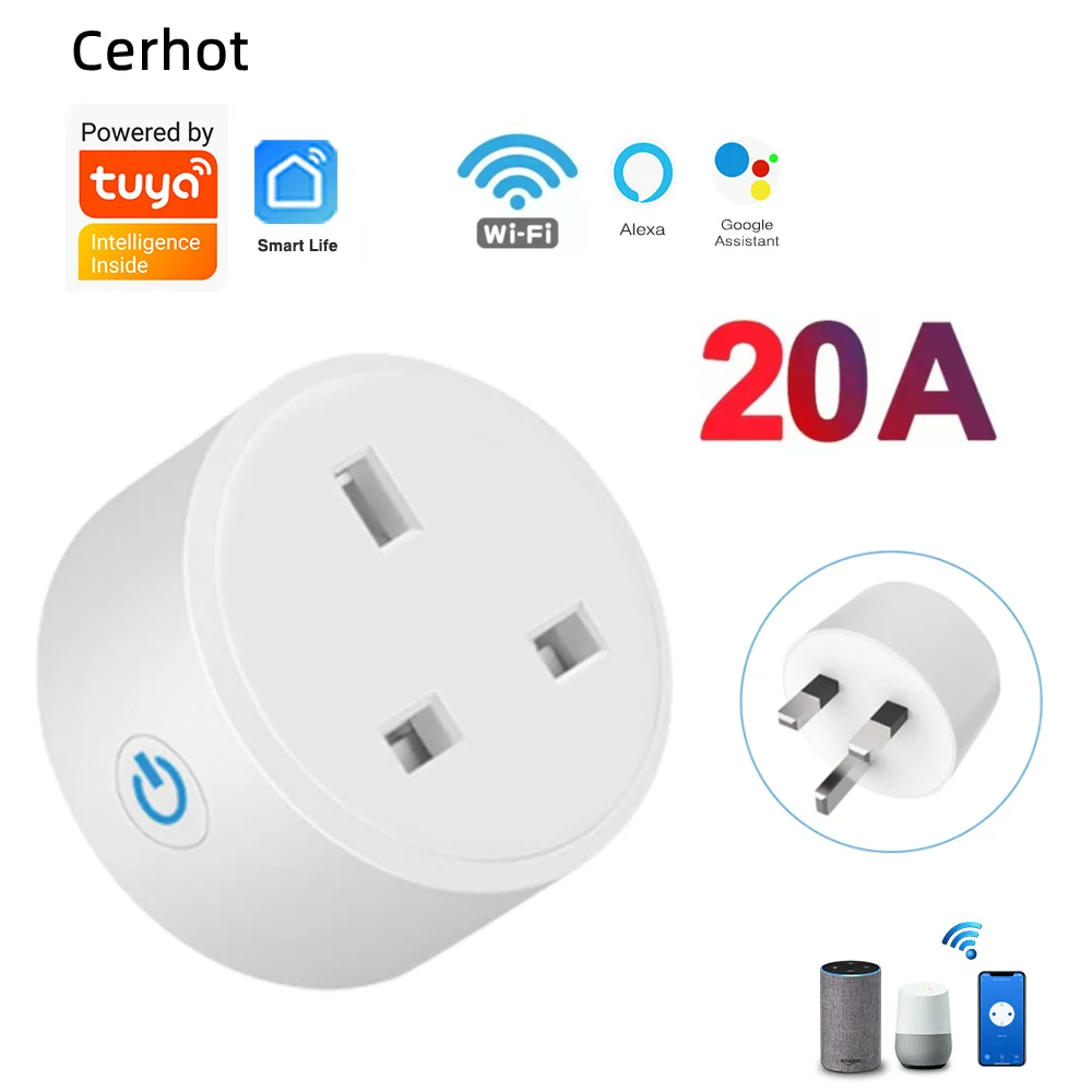 

Cerhot Tuya WiFi Smart Socket UK Plug 3pin Adapter Home Alexa Voice Control With Energy Monitering Timer Function Power Outlet