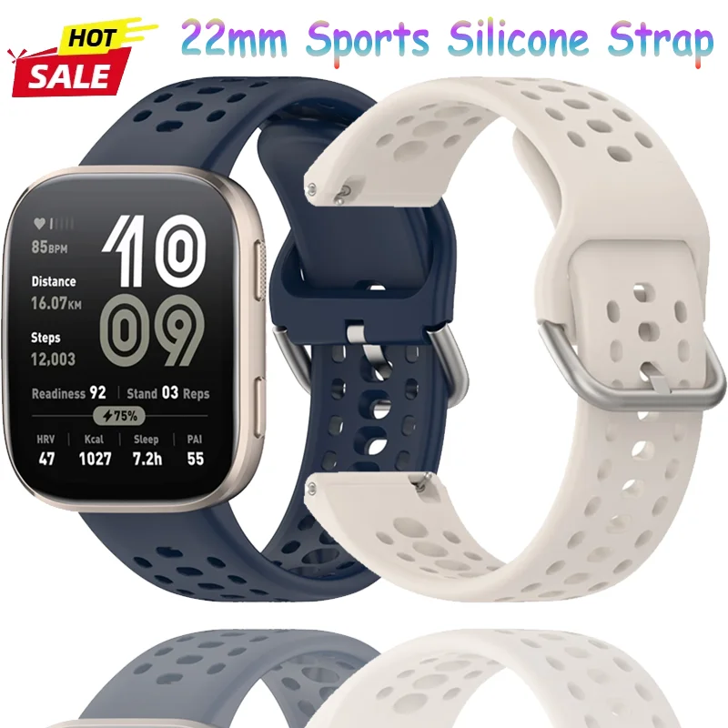 22mm Sports Silicone Strap For Amazfit Bip 6 5 Official Durable Wristband Amazfit Balance 2/T-Rex3 Pro 48mm/Cheetah Round Correa