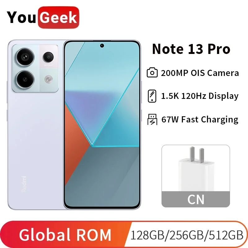 샤오미 Redmi Note 13 Pro 5G 글로벌 롬 스마트폰 스냅드래곤 7S Gen 2 2.4GHz 6.671.5K 디스플레이 200MP 트리플 OIS 카메라 5100mAh