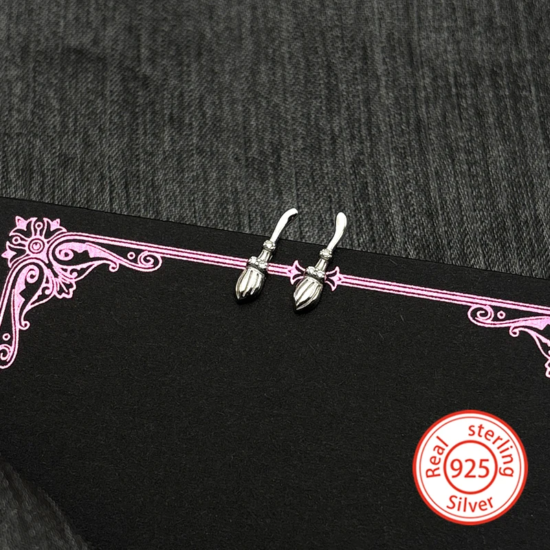 Cute 925 Sterling Silver Zircon Magic Wand Pen Shaped Stud Earrings for Women Girl Simple Piercing Earrings Party Jewelry Gift