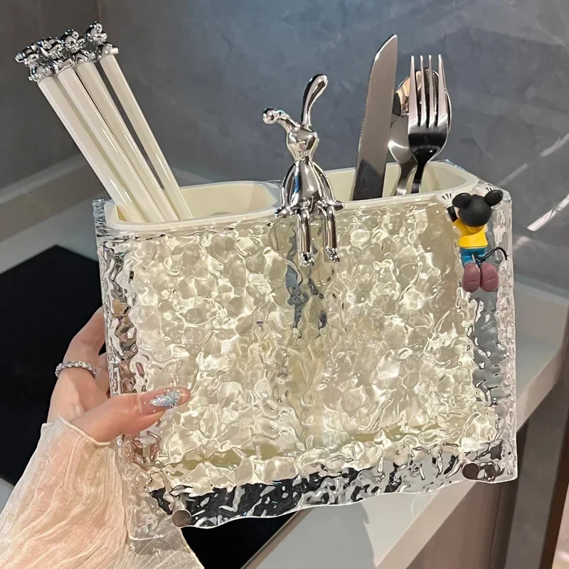 

Light Luxury Kitchen Storage Box Countertop Wall Hanging Chopsticks Tube Spoon Knife Fork Tableware Drain Rack Organizer